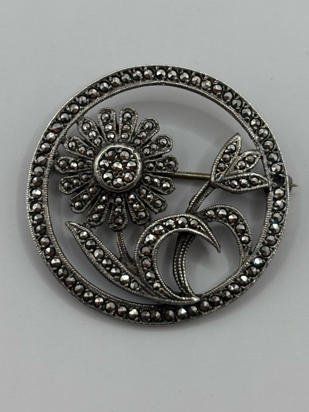 Vintage Sterling Silver Floral Brooch — Signed STERLING. See photos